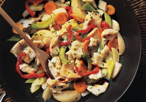 Bacalhau em Lascas com Legumes e Coentro
