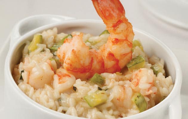 Risoto Carnaroli Mantecato com Abobrinha e Camarões