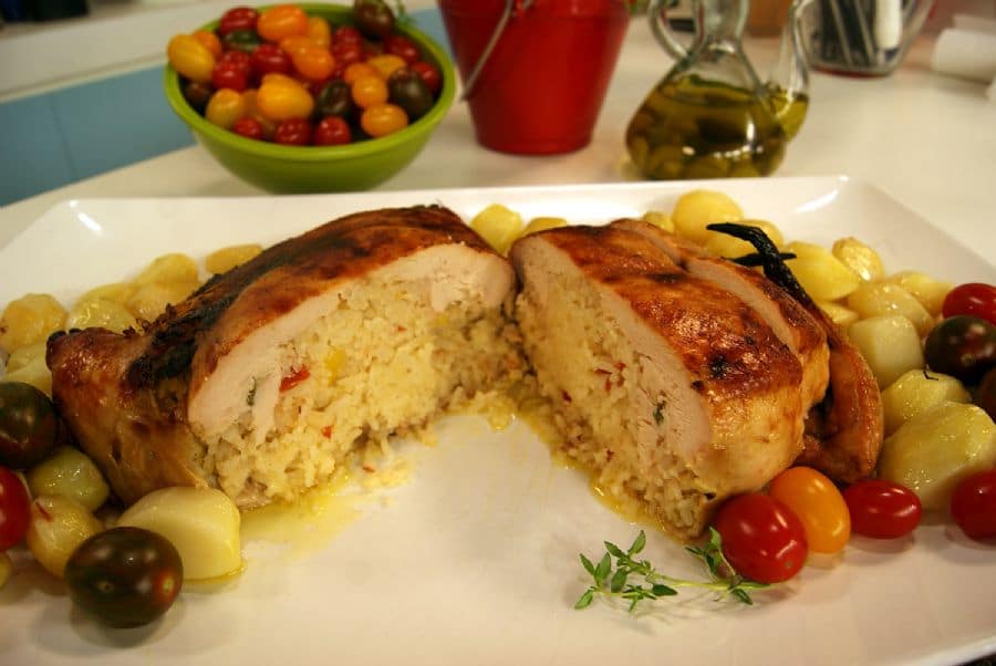 Frango Desossado Recheado com Risoto
