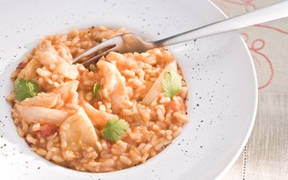 Risoto de Baclahau com Tomate e Coentro
