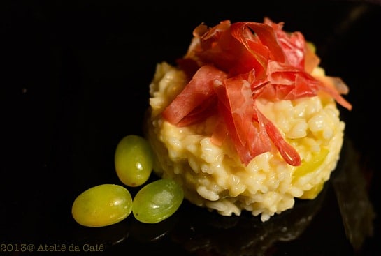 Risoto de Presunto Cru, Uva e Cachaça