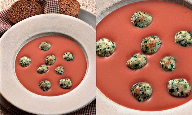 Creme de Beterraba e Batata com Bolinhos de Ricota