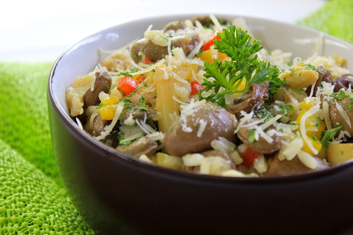 Risoto de Coração de Frango com Aspargos