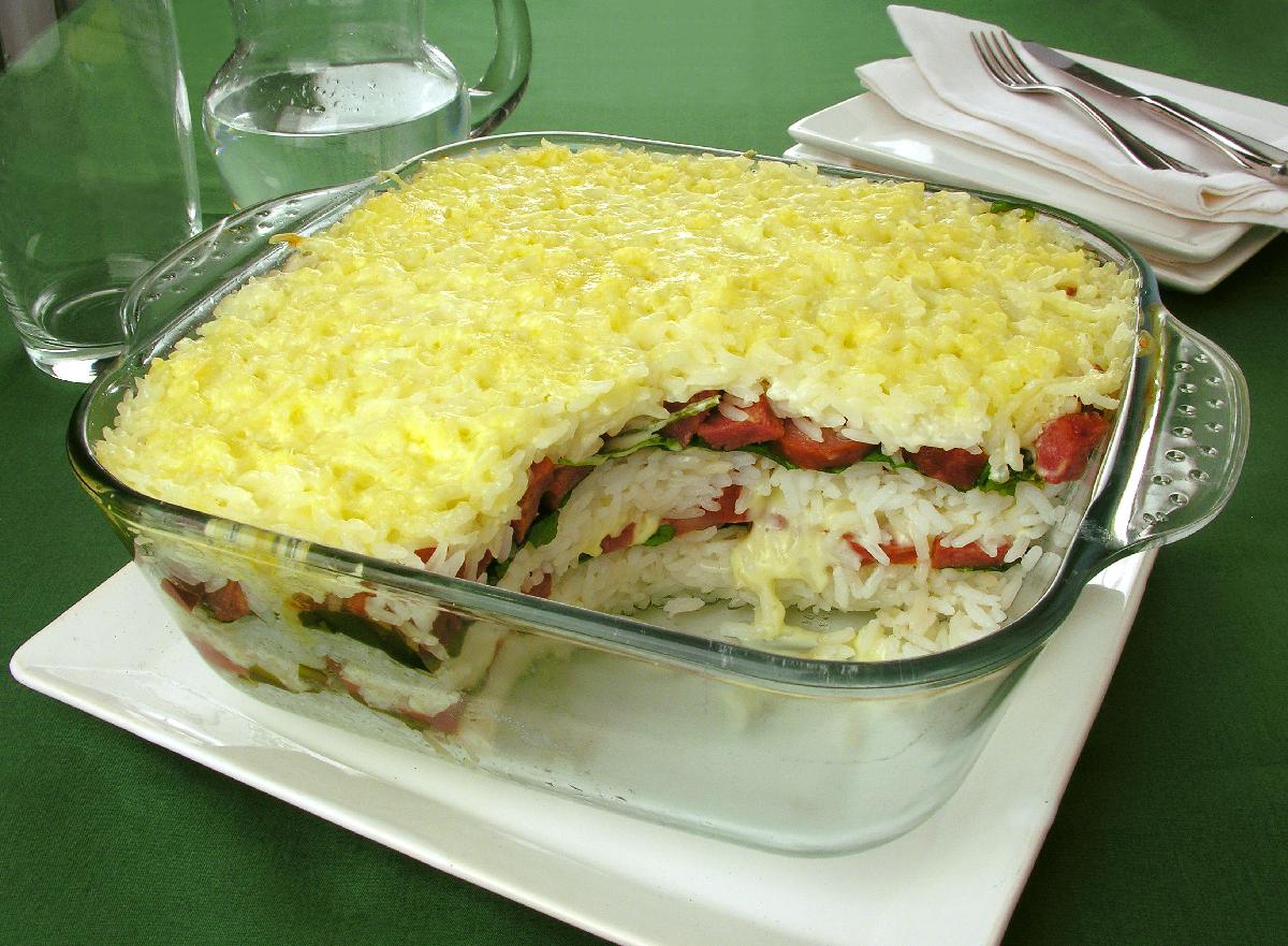 Arroz de Forno com Rúcula Calabresa e Catupiry