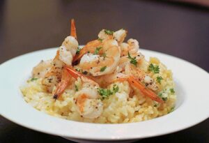Risoto de Camarão com Creme de Leite